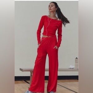 Free People Go To Long Sleeve Set in Victory Red. Size Medium.